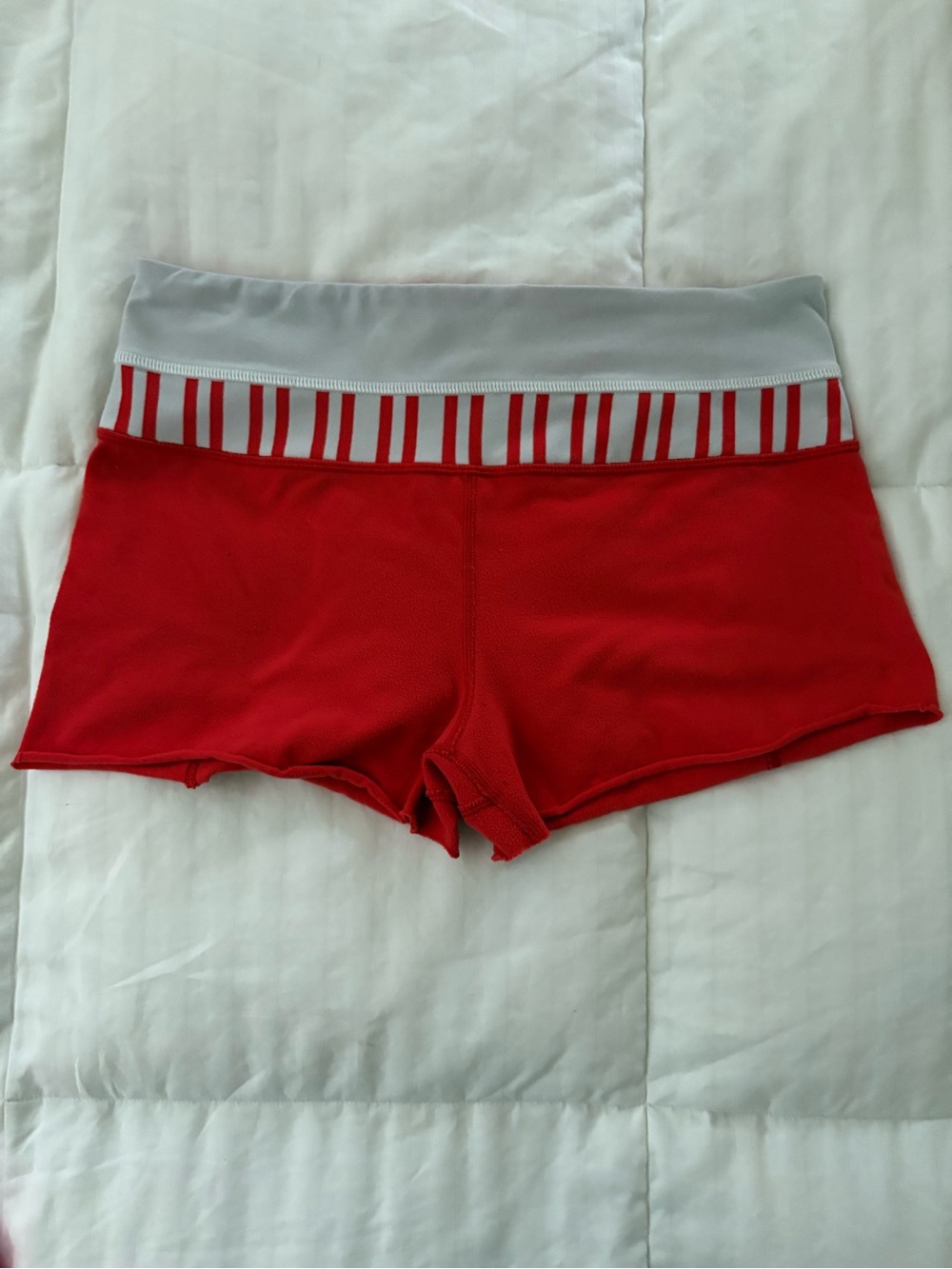 lululemon athletica Red Boyshorts with White Waistband and Striped Trim